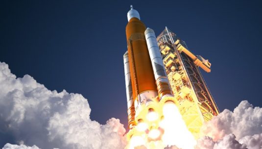 Space Launch System Takes Off Space Launch System Takes Off. 3D Illustration.